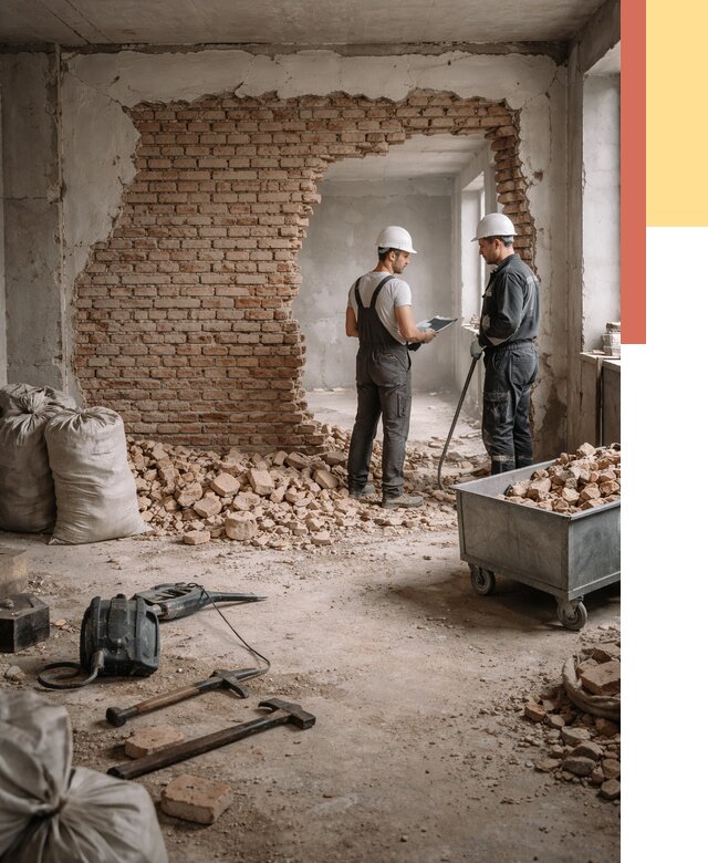 Демонтаж кирпичных стен в Аксае от 4266 руб. — быстро, недорого, под ключ | ОТДЕЛОЧНИК-Акс