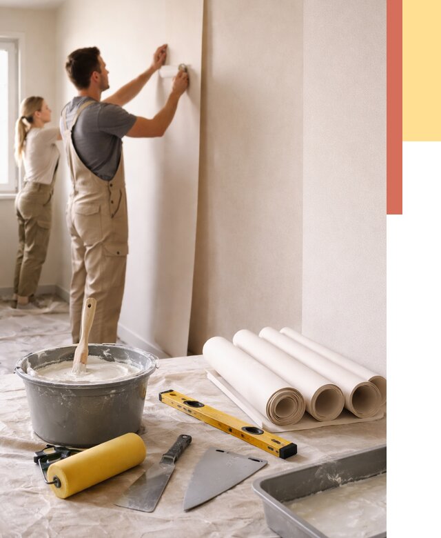 Поклейка бумажных обоев в Аксае от 5586 руб./м2 — быстро и недорого | ОТДЕЛОЧНИК-Акс