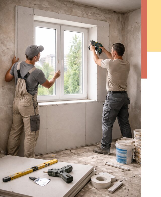 Монтаж откосов из гипсокартона в Аксае от 4571 руб. под ключ | ОТДЕЛОЧНИК-Акс