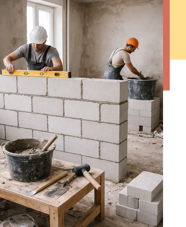 Кладка перегородок из газобетона в Аксае от 3250 руб. под ключ | ОТДЕЛОЧНИК-Акс