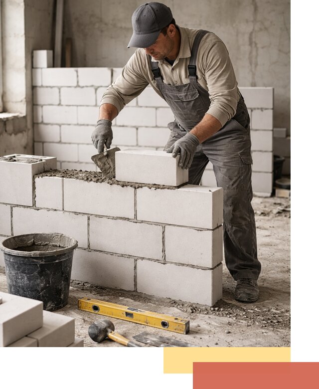 Кладка перегородок из силикатного блока в Аксае