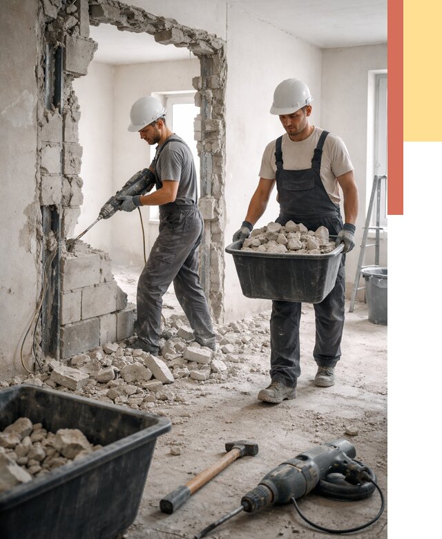 Демонтаж блоковых перегородок в Аксае от 3809 руб. — быстро и недорого | ОТДЕЛОЧНИК-Акс