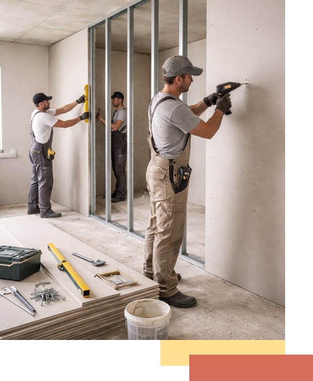 Однослойная перегородка из гипсокартона в Аксае под ключ, монтаж и отделка