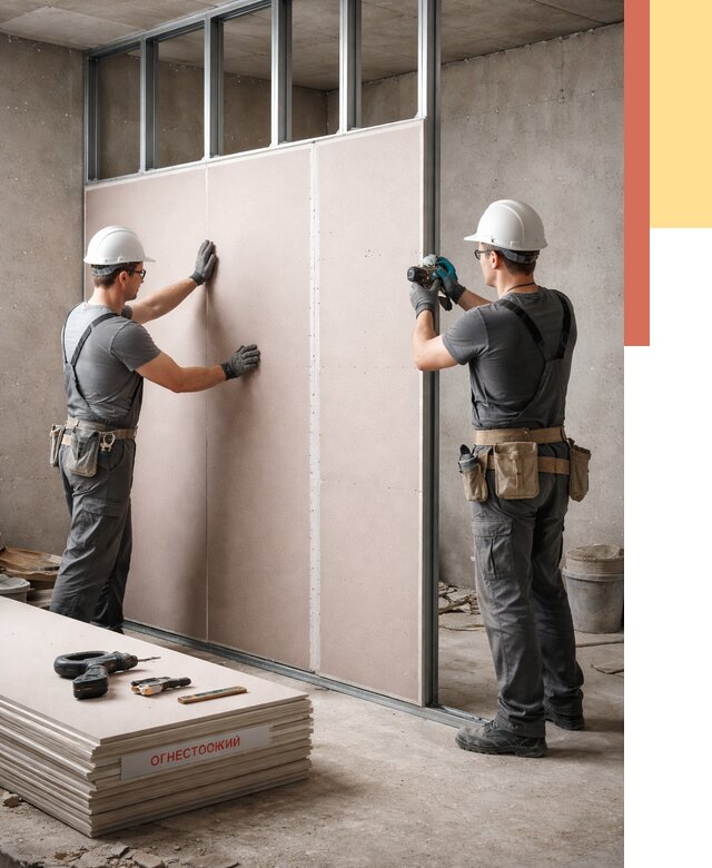 Перегородка из огнестойкого гипсокартона в Аксае от 1879 руб. под ключ | ОТДЕЛОЧНИК-Акс