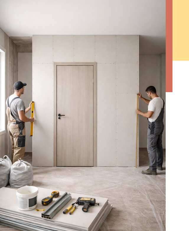 Перегородка из гипсокартона с дверью в Аксае от 4571 руб. под ключ | ОТДЕЛОЧНИК-Акс