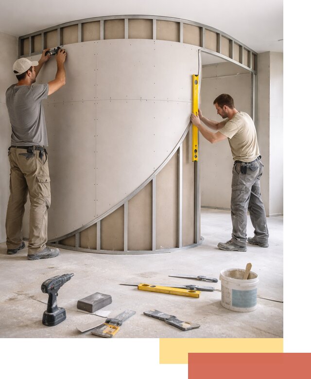 Радиусная перегородка из гипсокартона в Аксае под ключ