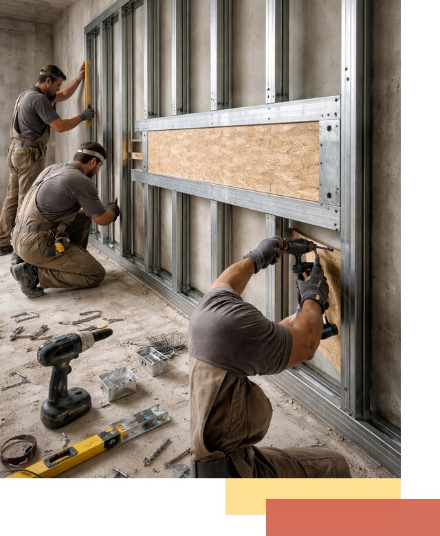 Усиленная перегородка для крепления тяжёлых конструкций в Аксае