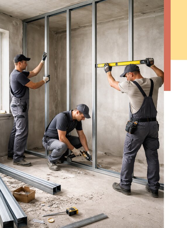 Монтаж каркаса перегородки из профиля в Аксае от 762 руб. | ОТДЕЛОЧНИК-Акс