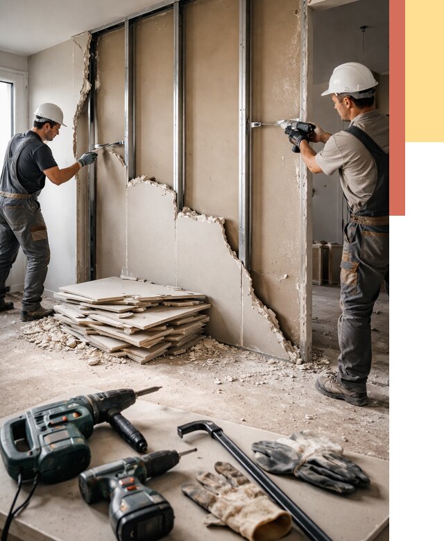 Демонтаж перегородки из гипсокартона в Аксае от 1219 руб. быстро и недорого | ОТДЕЛОЧНИК-Акс