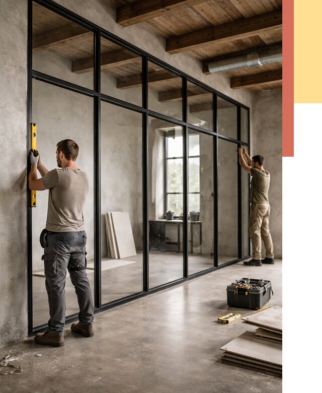 Стеклянные перегородки лофт в Аксае от 10665 руб. под ключ | ОТДЕЛОЧНИК-Акс