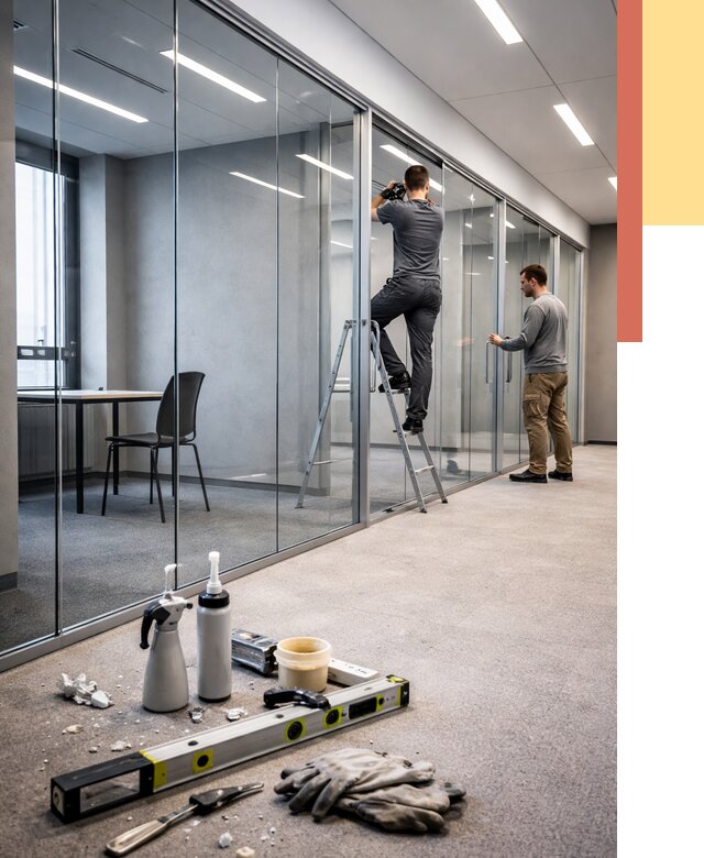 Стеклянные офисные перегородки в Аксае от 8633 руб. — монтаж и установка | ОТДЕЛОЧНИК-Акс