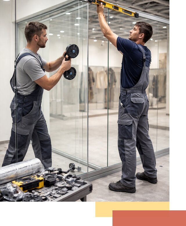 Стеклянные перегородки для магазинов в Аксае — монтаж и установка