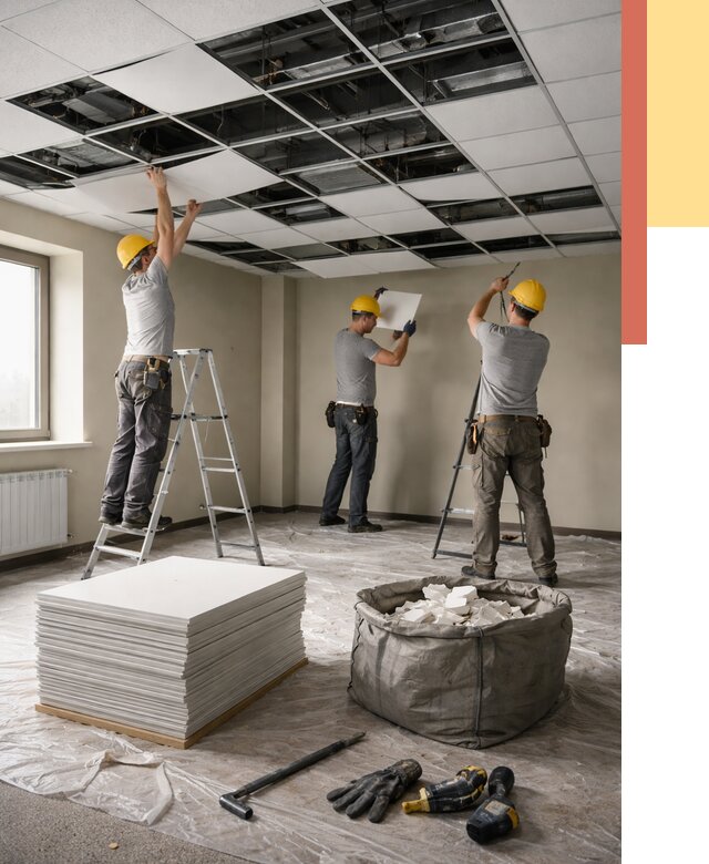 Демонтаж потолка Армстронг в Аксае от 4571 руб. быстро и недорого | ОТДЕЛОЧНИК-Акс