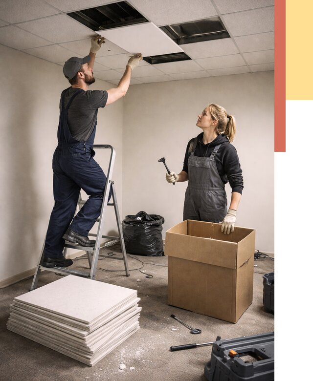 Демонтаж потолочной плитки в Аксае от 4571 руб. быстро и недорого | ОТДЕЛОЧНИК-Акс