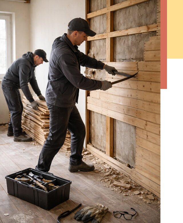 Демонтаж вагонки в Аксае от 3860 руб/м2 — быстро и недорого | ОТДЕЛОЧНИК-Акс