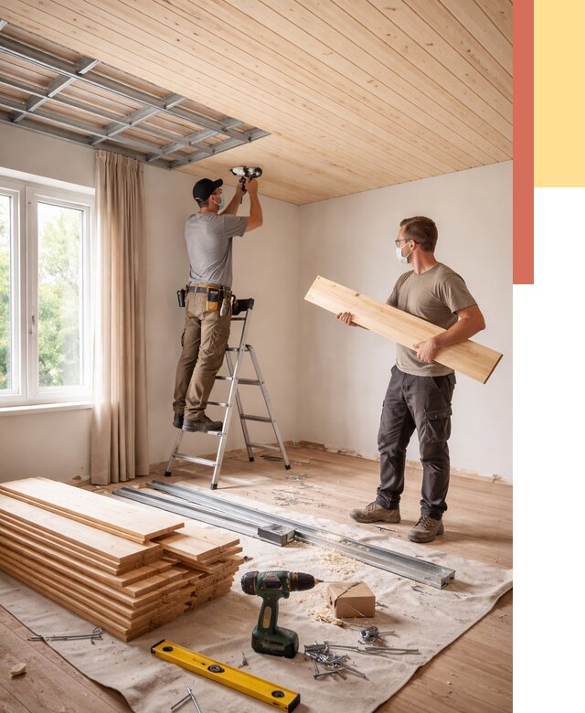 Монтаж потолка из вагонки в Аксае от 6602 руб. | Быстро и недорого — ОТДЕЛОЧНИК-Акс