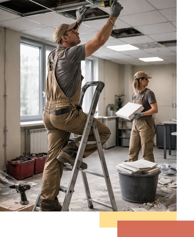 Ремонт потолка Армстронг и замена плит в Аксае