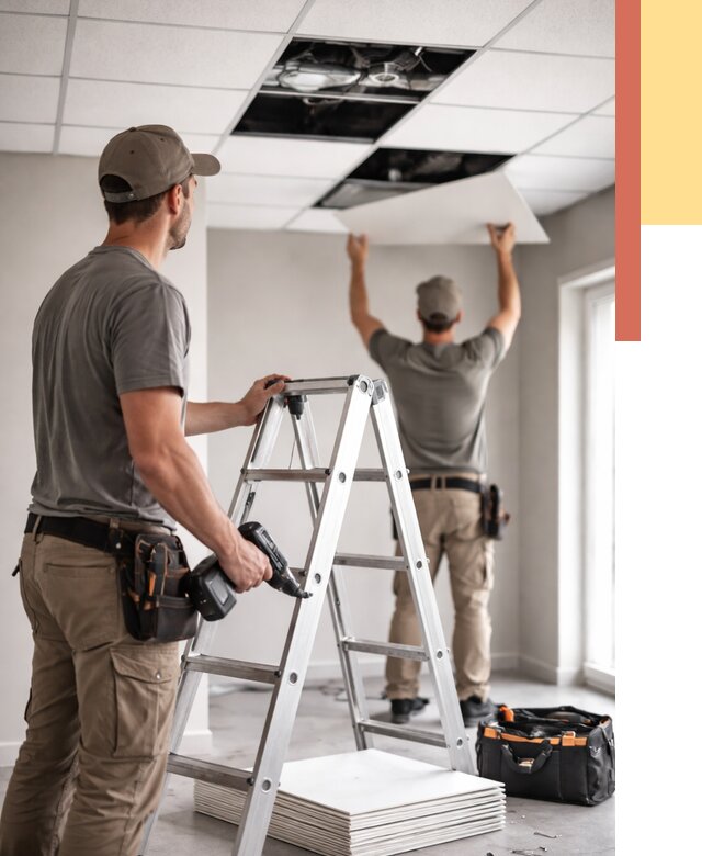 Обслуживание подвесного потолка в Аксае от 3555 руб. — быстро и недорого | ОТДЕЛОЧНИК-Акс