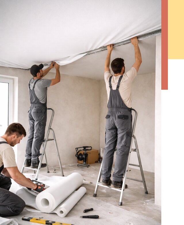 Монтаж тканевого натяжного потолка в Аксае от 3555 руб. под ключ | ОТДЕЛОЧНИК-Акс