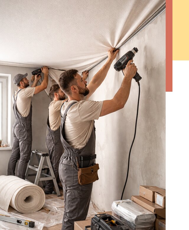 Монтаж фактурного натяжного потолка в Аксае от 762 руб. — ОТДЕЛОЧНИК-Акс