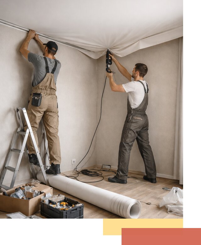 Монтаж цветного натяжного потолка в Аксае за один день