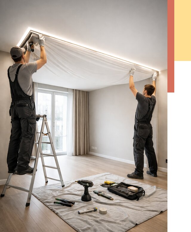 Монтаж парящего натяжного потолка в Аксае от 4571 руб. быстро и недорого | ОТДЕЛОЧНИК-Акс