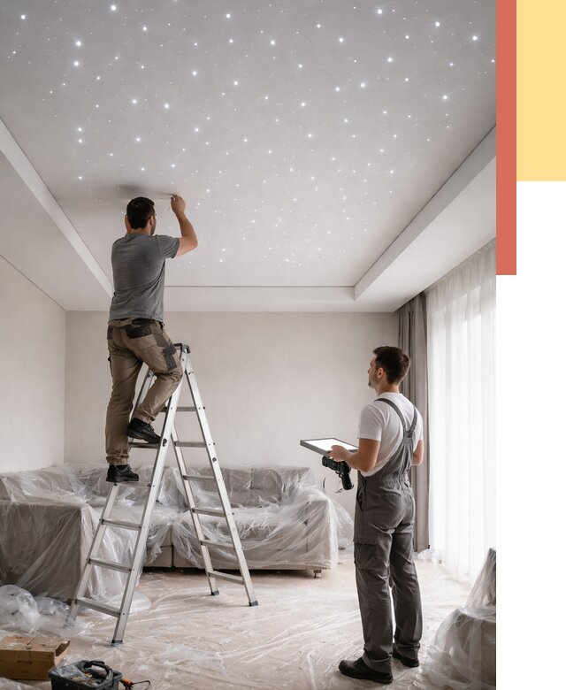 Монтаж натяжного потолка «звездное небо» в Аксае от 6602 руб. | ОТДЕЛОЧНИК-Акс