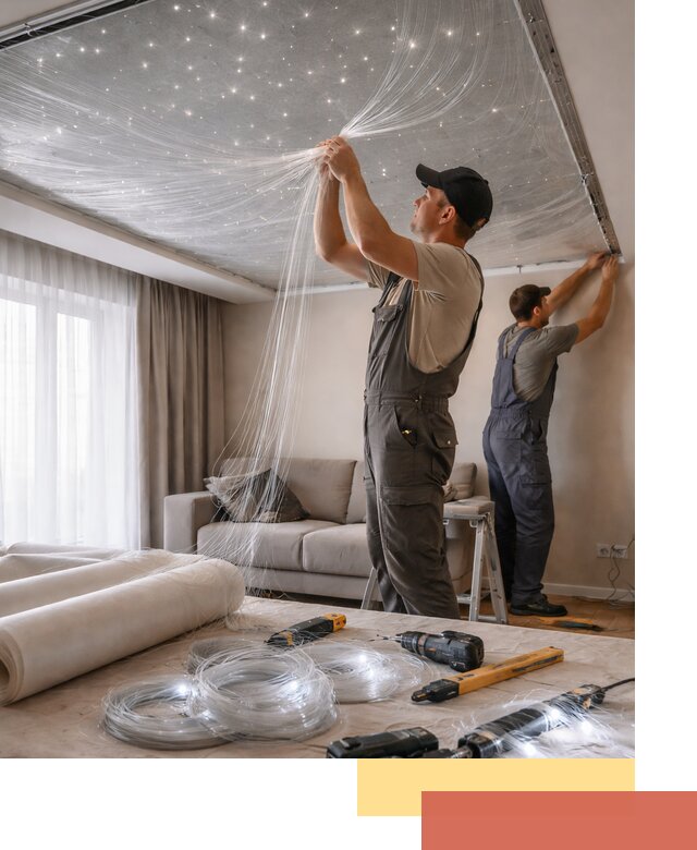 Монтаж натяжного потолка «Звездное небо» в Аксае