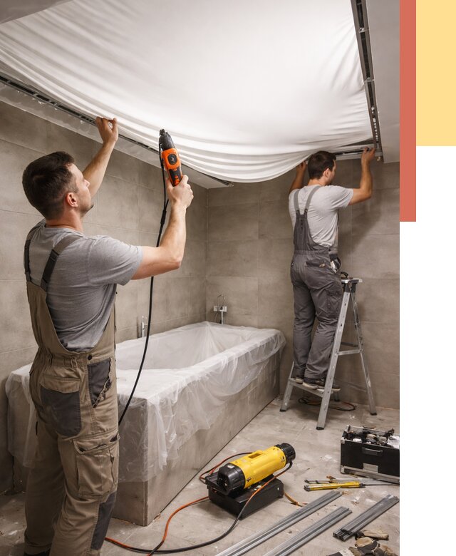 Монтаж натяжного потолка в ванной в Аксае от 1219 руб. под ключ | ОТДЕЛОЧНИК-Акс