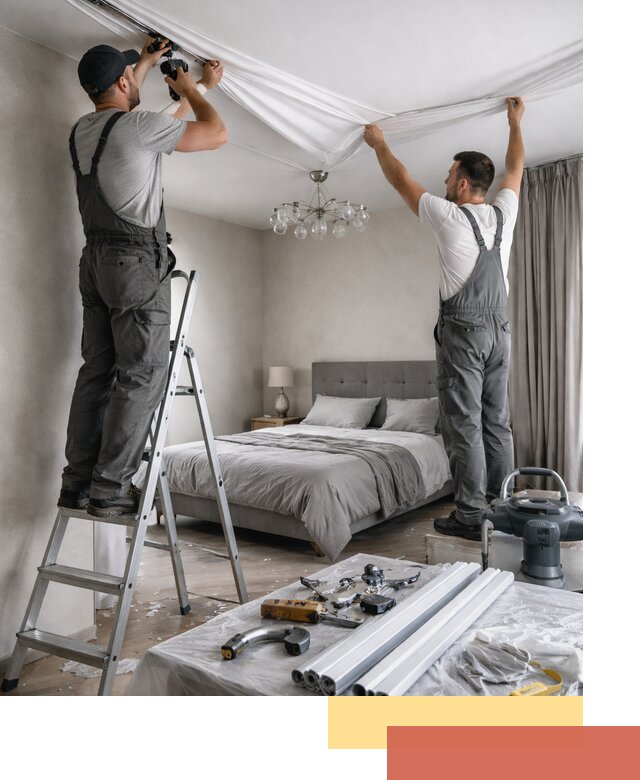 Монтаж натяжного потолка в спальне в Аксае