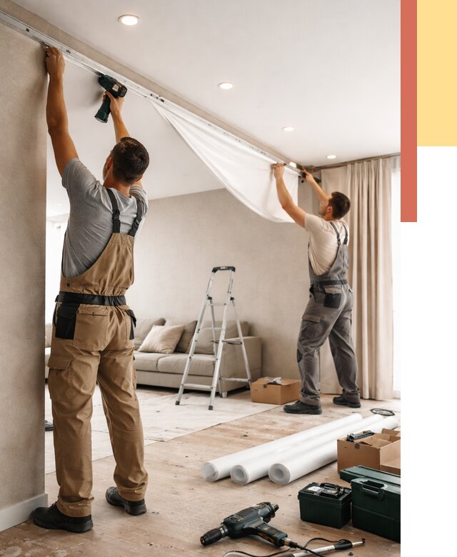 Монтаж натяжного потолка в гостиной в Аксае от 559 руб. | ОТДЕЛОЧНИК-Акс