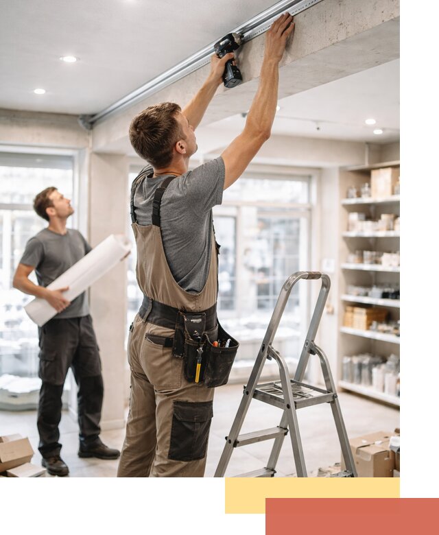 Монтаж натяжных потолков в магазине в Аксае