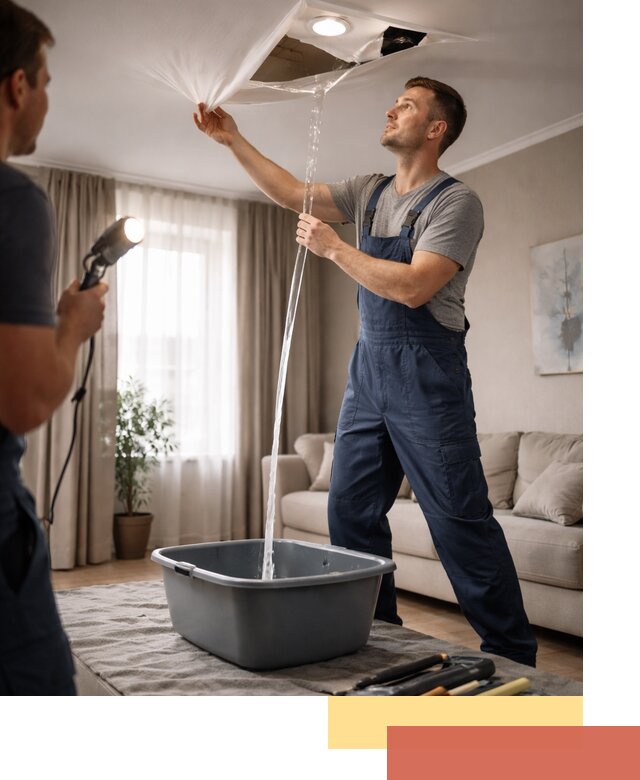 Слив воды с натяжного потолка в Аксае быстро и аккуратно