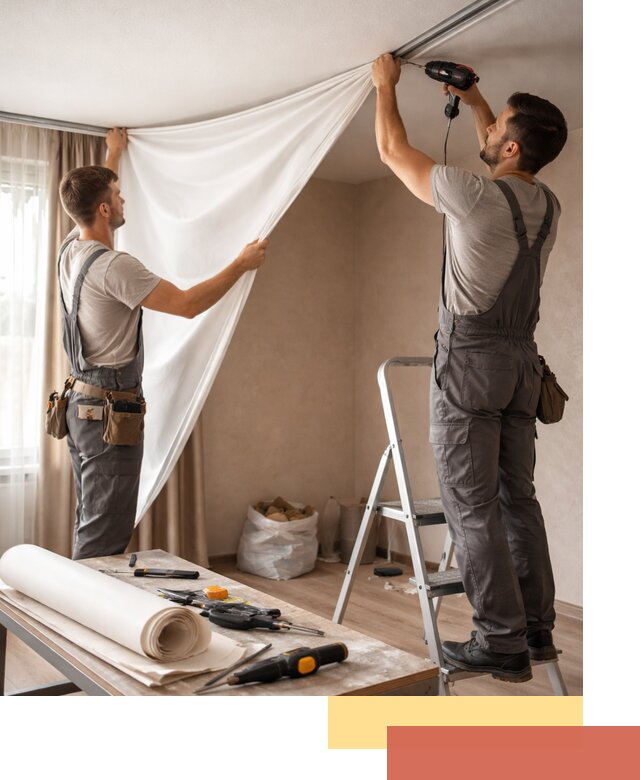 Замена полотна натяжного потолка в Аксае быстро и качественно