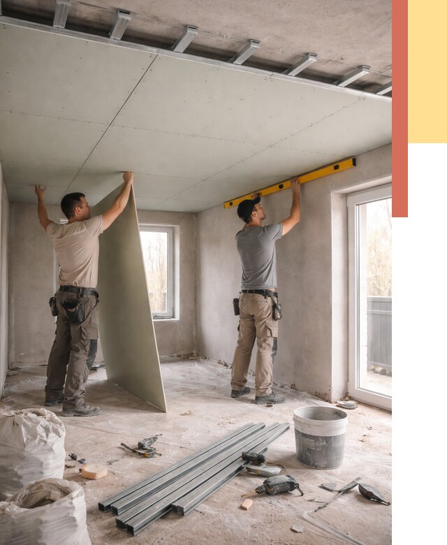 Одноуровневый потолок из гипсокартона в Аксае от 762 руб. — монтаж под ключ | ОТДЕЛОЧНИК-Акс