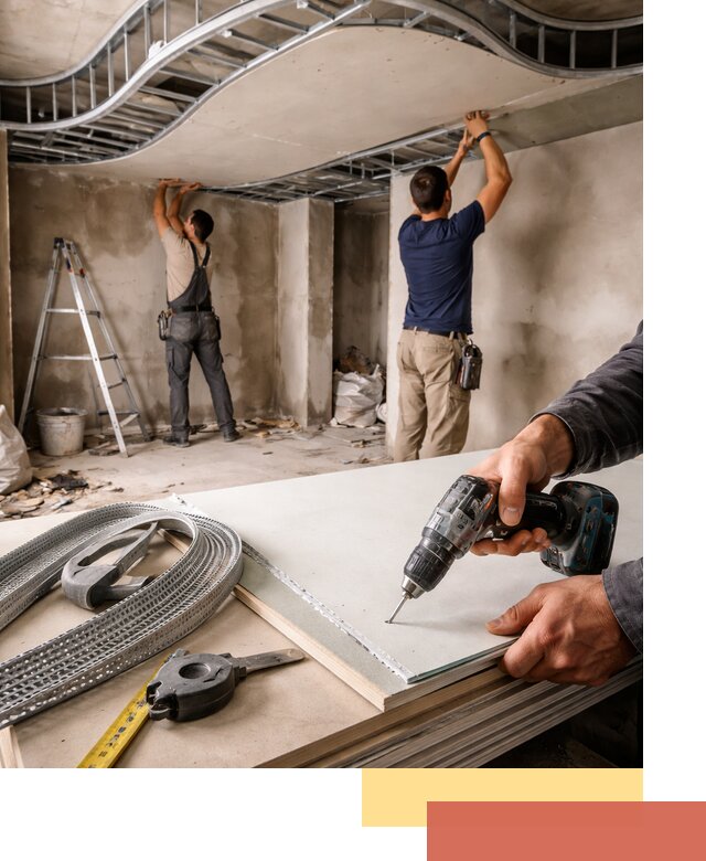 Криволинейный потолок из гипсокартона в Аксае — монтаж и отделка