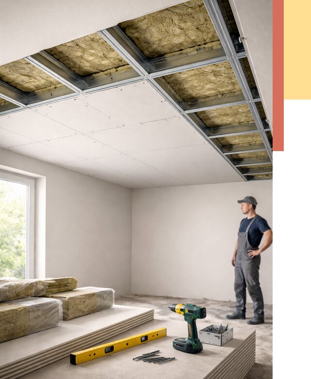 Звукоизоляция потолка ГКЛ в Аксае от 965 руб. — монтаж под ключ | ОТДЕЛОЧНИК-Акс