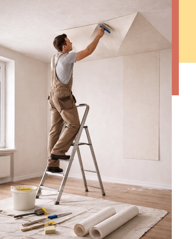 Поклейка обоев на потолок в Аксае от 4571 руб. быстро и недорого | ОТДЕЛОЧНИК-Акс